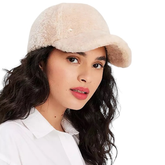 ♠️kate spade Sherpa Plush Fur Baseball Cap Light Sand Cream NWT - Picture 4 of 13